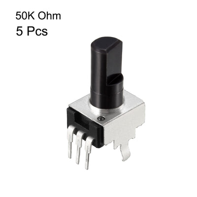 Harfington Uxcell Carbon Film Potentiometer, 50K Ohm Variable Resistors Single Turn Rotary Half Shaft Design 5pcs