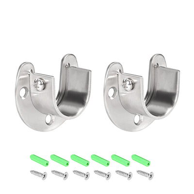 uxcell Uxcell Stainless Steel Closet Rod End Supports, Wardrobe Pole Sockets Flange Rod Holder W Screws, 32mm Dia. - 2 Packs (U-Shaped)