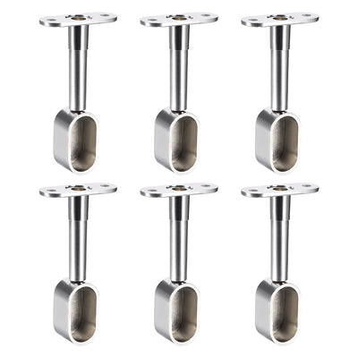 Harfington Uxcell Shower Curtain Rods Wardrobe Pipe Lever Support Bracket 6pcs End Hanger for Oval Closet Rod 16x30mm, Adjustable 84-105mm Height (Silver Tone)