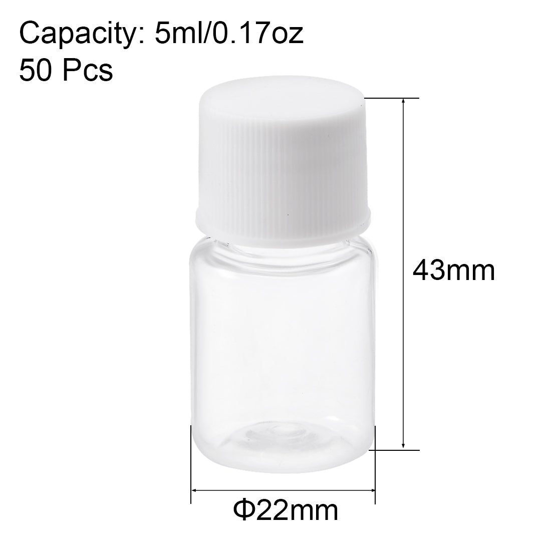 uxcell Uxcell Plastic Lab Chemical Reagent Bottle, 5ml/0.17oz Wide Mouth Sample Sealing Liquid Storage Container, Transparent 50pcs