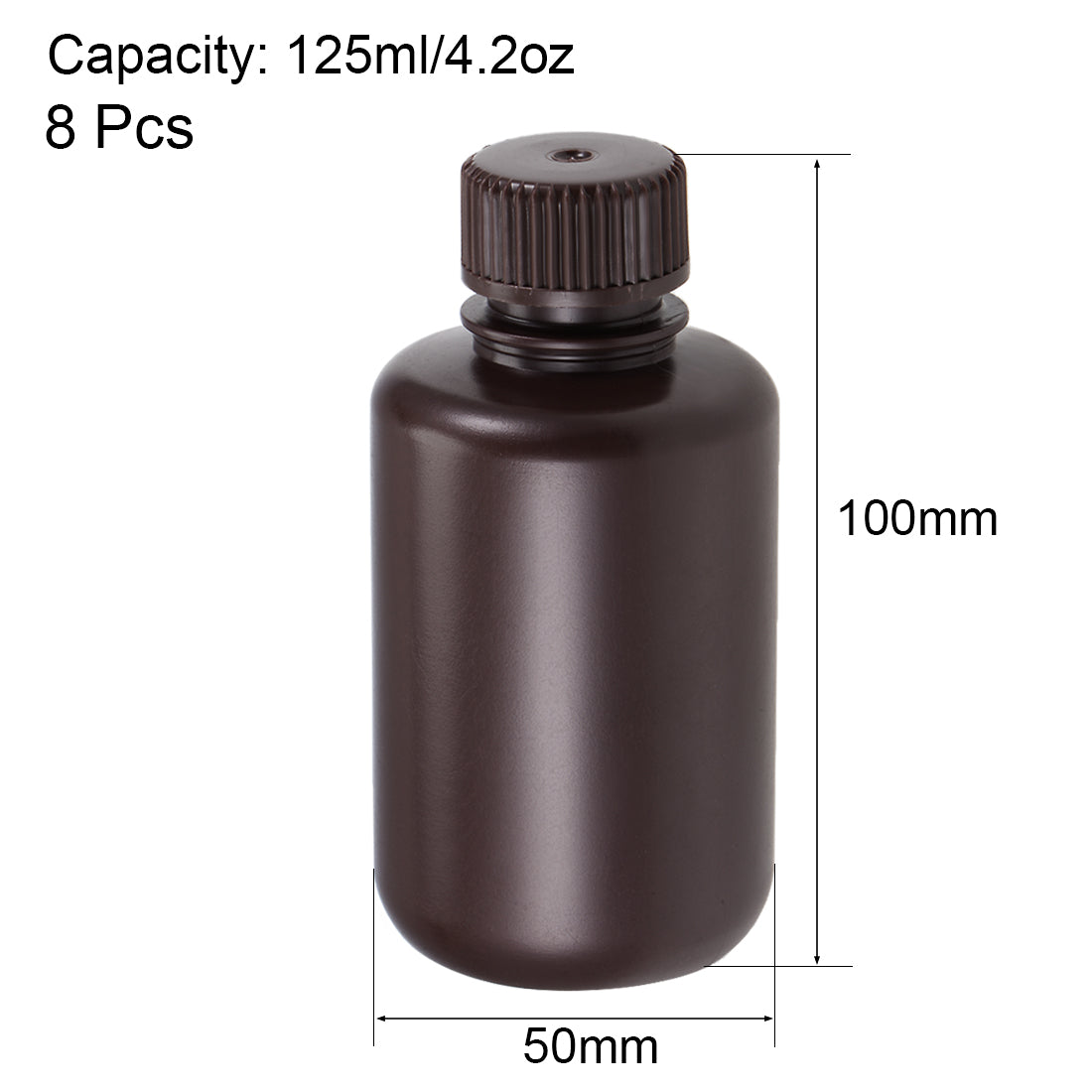 uxcell Uxcell Plastic Lab Chemical Reagent Bottle 125ml/4.2oz Small Mouth Sample Sealing Liquid Storage Container Brown 8pcs