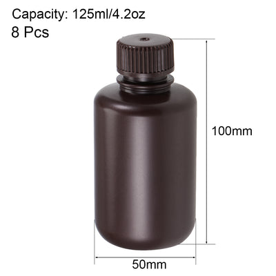 Harfington Uxcell Plastic Lab Chemical Reagent Bottle 125ml/4.2oz Small Mouth Sample Sealing Liquid Storage Container Brown 8pcs