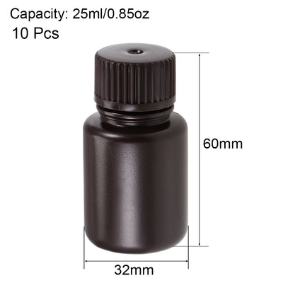 Harfington Uxcell Plastic Lab Chemical Reagent Bottle 25ml/0.85oz Small Mouth Sample Sealing Liquid Storage Container Brown 10pcs