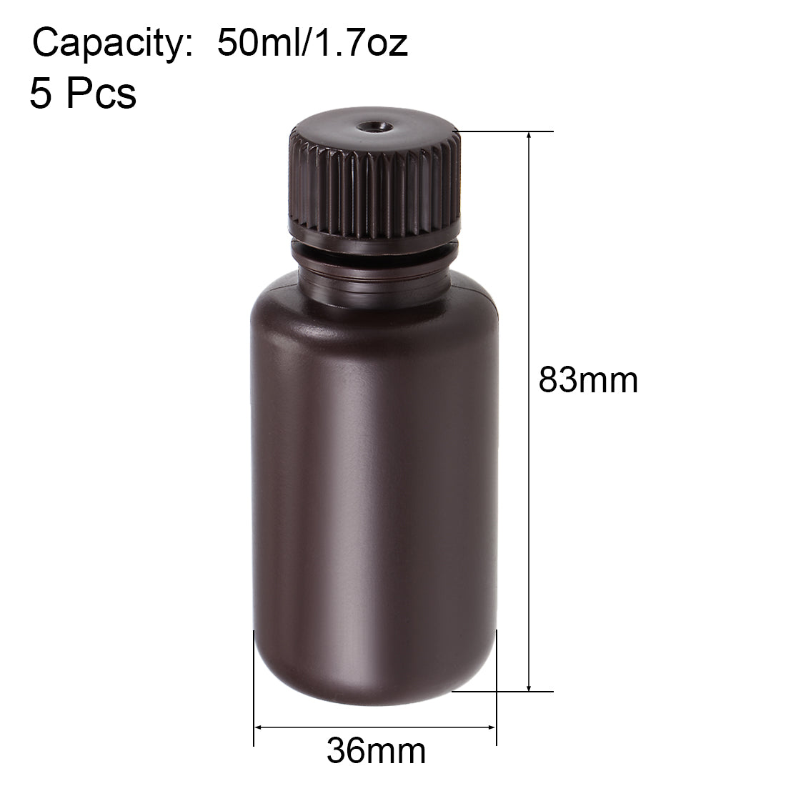 uxcell Uxcell Plastic Lab Chemical Reagent Bottle 50ml/1.7oz Small Mouth Sample Sealing Liquid Storage Container Brown 5pcs