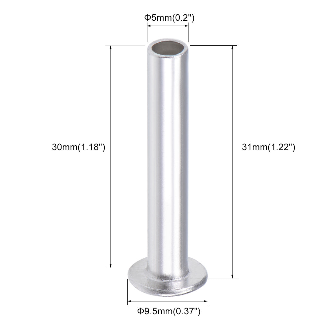 uxcell Uxcell 50 Stk. Aluminium Flachkopf Halbröhrennieten Silber M5x30mm