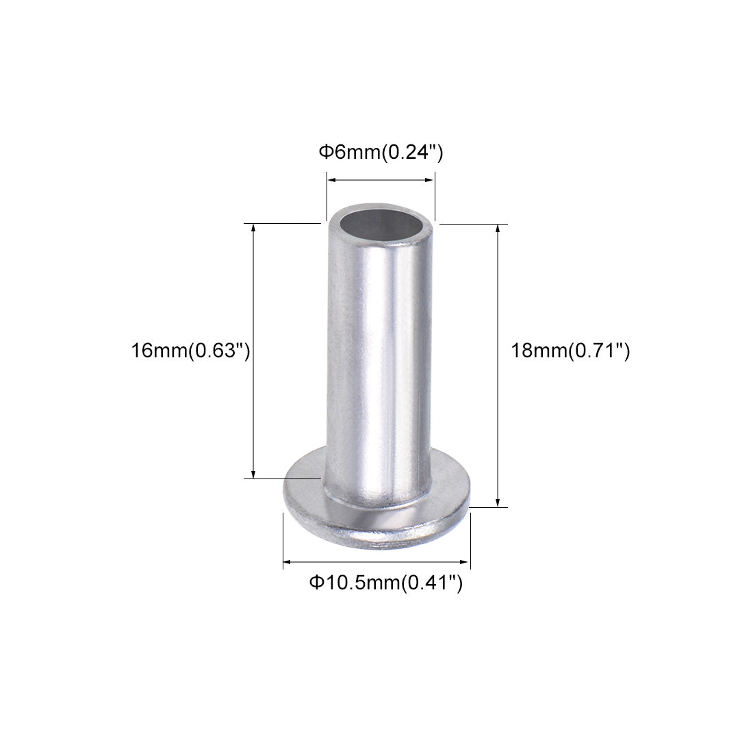 uxcell Uxcell 50 Stk. Aluminium Flachkopf Halbröhrennieten Silber M6x16mm