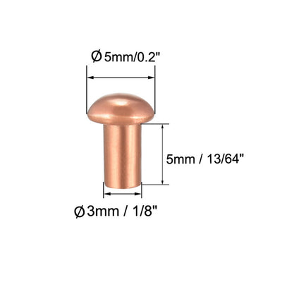 Harfington Uxcell 200 Pcs  Round Head Copper Solid Rivets Fasteners