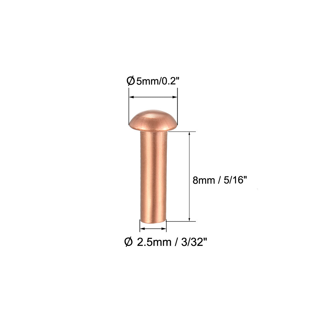 uxcell Uxcell 200 Pcs  Round Head Copper Solid Rivets Fasteners