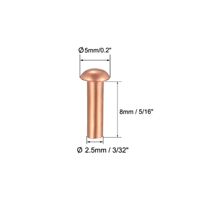 Harfington Uxcell 200 Pcs  Round Head Copper Solid Rivets Fasteners