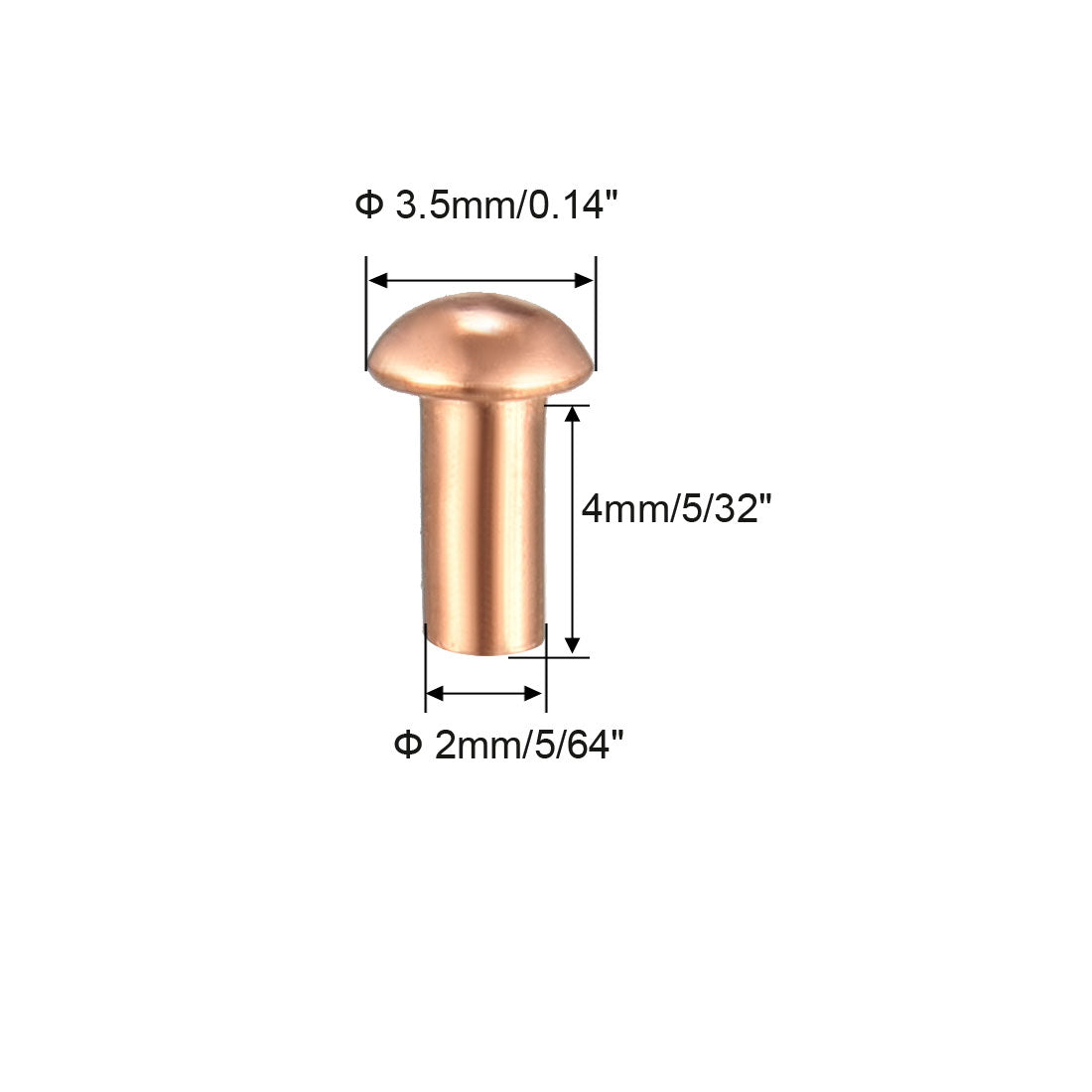 uxcell Uxcell 200 Pcs  Round Head Copper Solid Rivets Fasteners