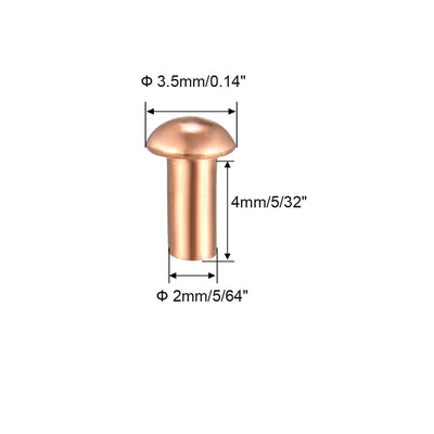 Harfington Uxcell 200 Pcs  Round Head Copper Solid Rivets Fasteners