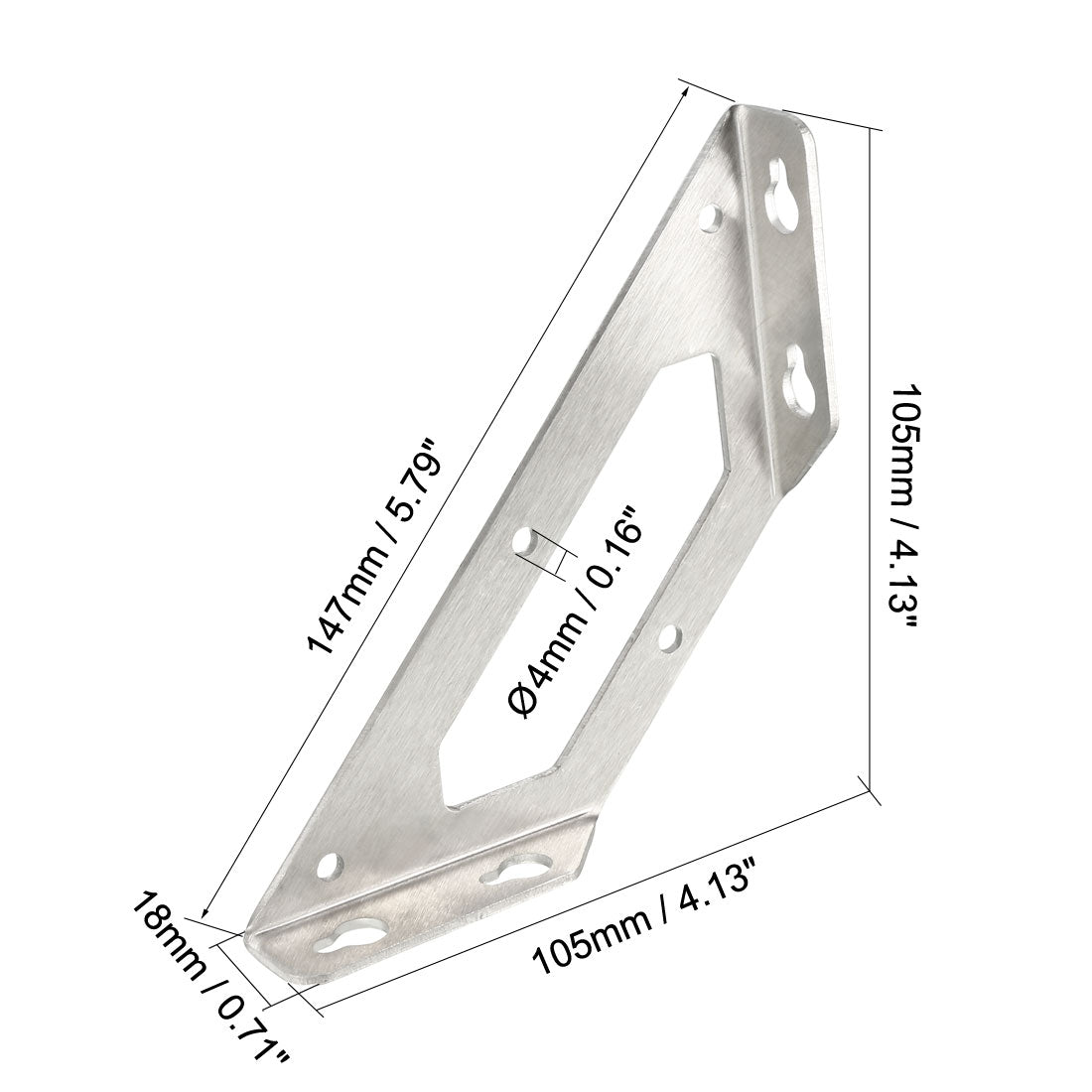 uxcell Uxcell Shelf Angle Bracket Joining Support Corner Brace, 105mm x 105mm,Stainless Steel Silver Tone, 4Pcs