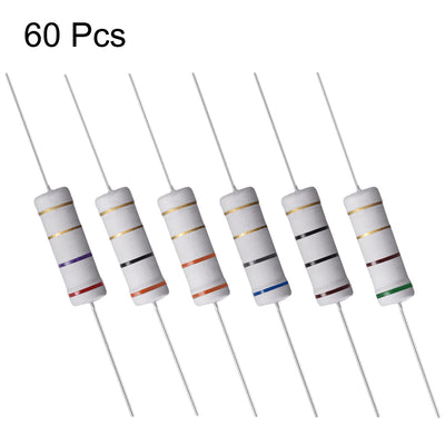 Harfington Uxcell 60 Pcs 5W Metal Oxide Film Resistor 2.7R,3R,3.3R,5.1R,6.8R,10R Ohm ±5%