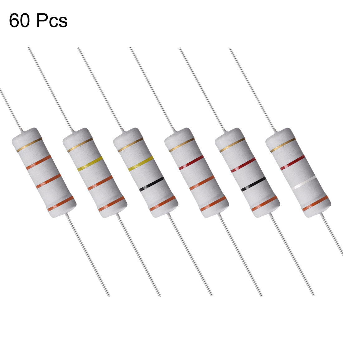 uxcell Uxcell 60 Pcs 5W Metal Oxide Film Resistor 33KR, 330KR, 300KR, 3.3KR, 30KR, 3.9KR Ohm ±5%