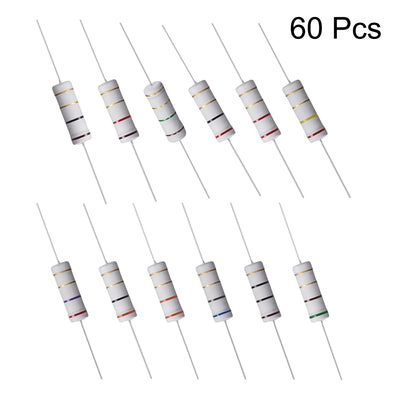 Harfington Uxcell 60 Pcs 5W Metal Oxide Film Resistor 1R,1.2R,1.5R,2R,2.2R,2.4R,2.7R,3R,3.3R,5.1R,6.8R,10R Ohm