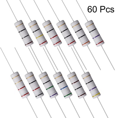 Harfington Uxcell 60 Pcs 5W Metal Oxide Film Resistor 18R,20R,22R,24R,56R,75R,82R,100R Ohm ±5%