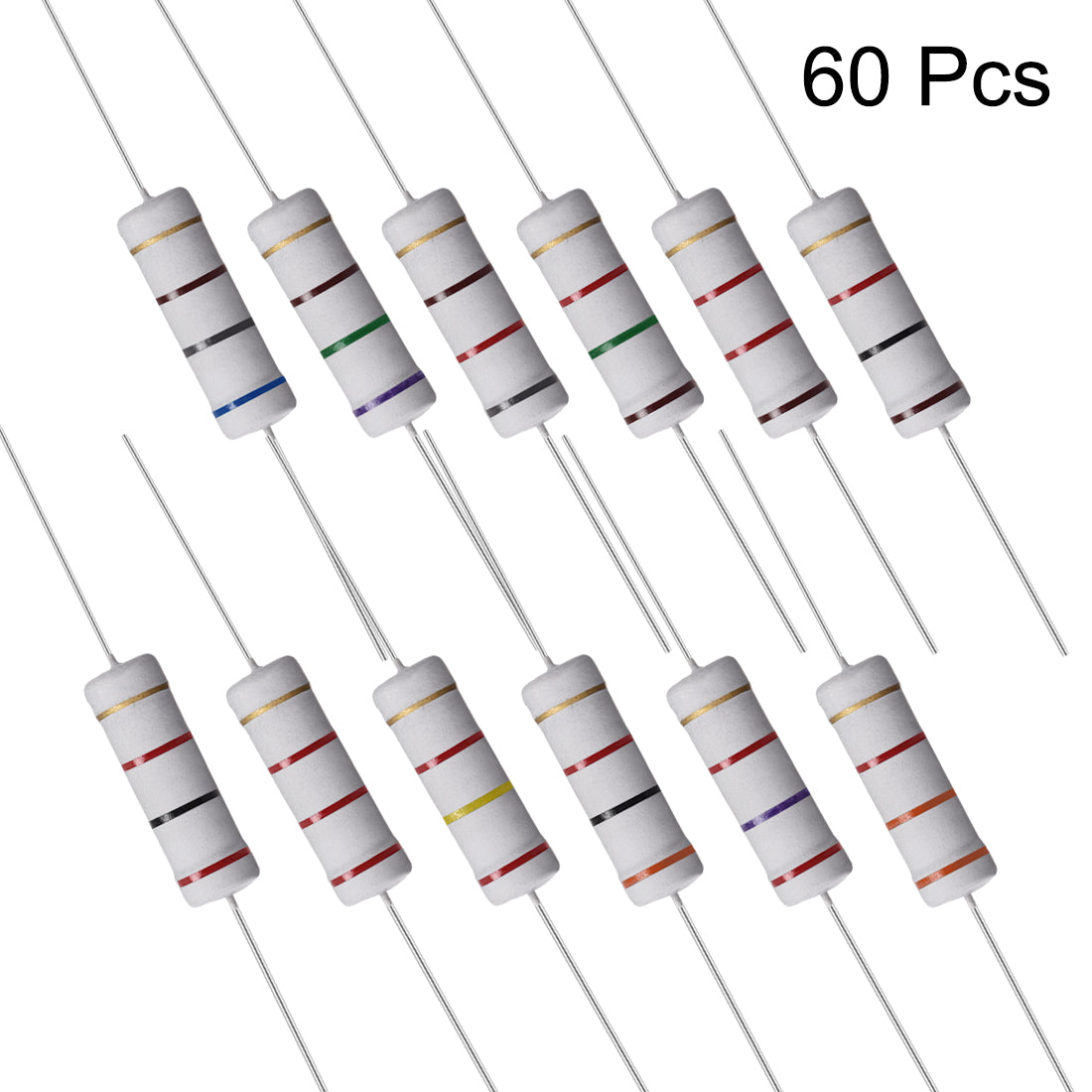 uxcell Uxcell 60 Pcs 5W Metal Oxide Film Resistor 680,750,820,1K,1.2K,1.5K,2K,2.2K,2.4K,2.7K,3K,3.3K Ohm ±5%