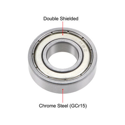 Harfington Uxcell Deep Groove Ball Bearing Double Shielded Chrome Roller Bearings