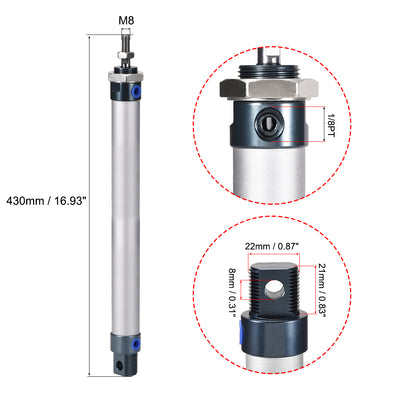 Harfington Uxcell Pneumatic Air Cylinder, 20mm Bore Stoke M8,Single Rod Double Action