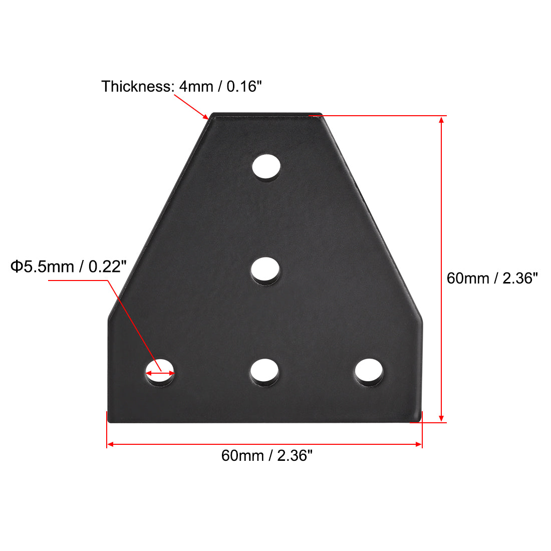 uxcell Uxcell T Shape Outside Joining Plate, 60mm x 60mm x 4mm with 5-Hole Joint Bracket for 2020 Aluminum Profile, 2 Pcs (Black)