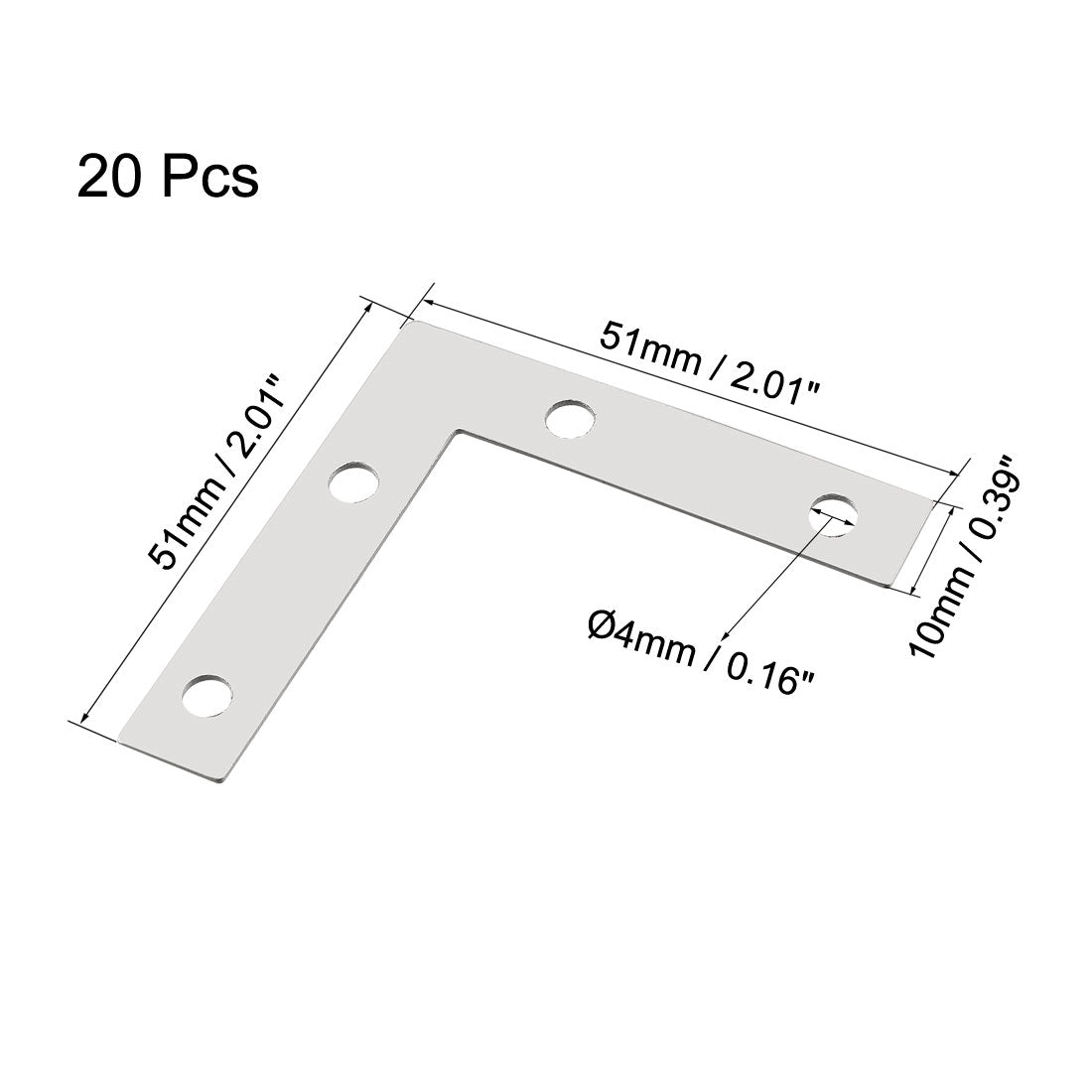 uxcell Uxcell 20stk. Flache Winkelplatte L Form Reparaturstütze, 51mm x 51mm Silberton