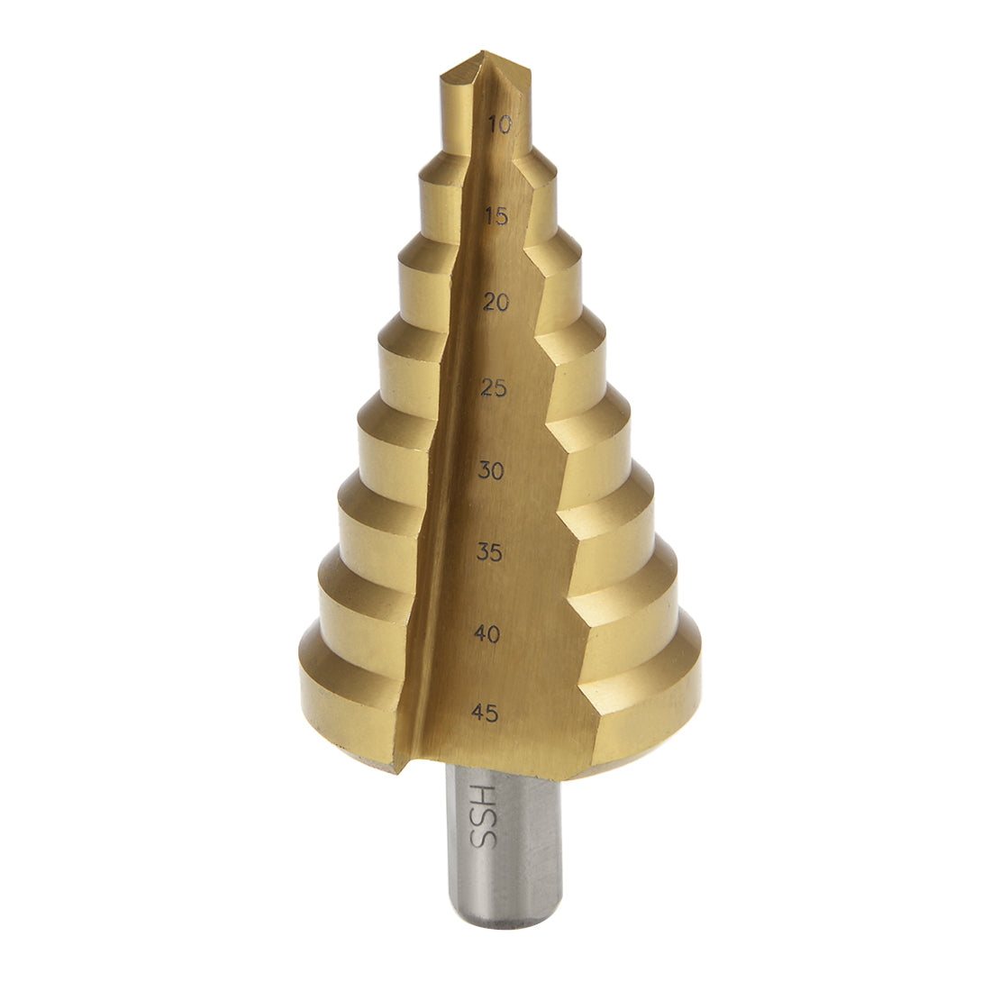 uxcell Uxcell Step Drill Bit HSS 10mm to 45mm 8 Sizes Titanium Coated Straight Flutes Trilateral Shank for Metal Wood Plastic