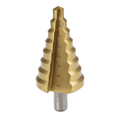 Harfington Uxcell Step Drill Bit HSS 10mm to 45mm 8 Sizes Titanium Coated Straight Flutes Trilateral Shank for Metal Wood Plastic