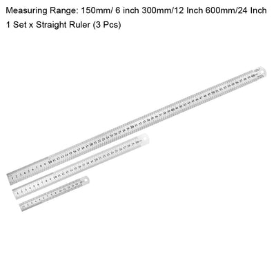 Harfington Uxcell Straight Ruler 150mm 6 Inch 300mm 12 Inch 600mm 24 Inch Metric Stainless Steel Measuring Ruler Tool with Hanging Hole 1 Set