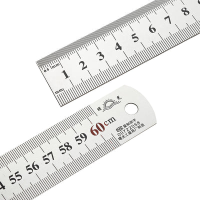 Harfington Uxcell Straight Ruler 60cm 24 Inch Metric Stainless Steel Measuring Ruler Tools 0.9mm Thickness