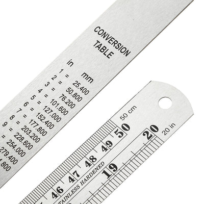 Harfington Uxcell Straight Ruler 500mm 20 Inch Metric Stainless Steel Measuring Ruler Tool with Hanging Hole 2pcs