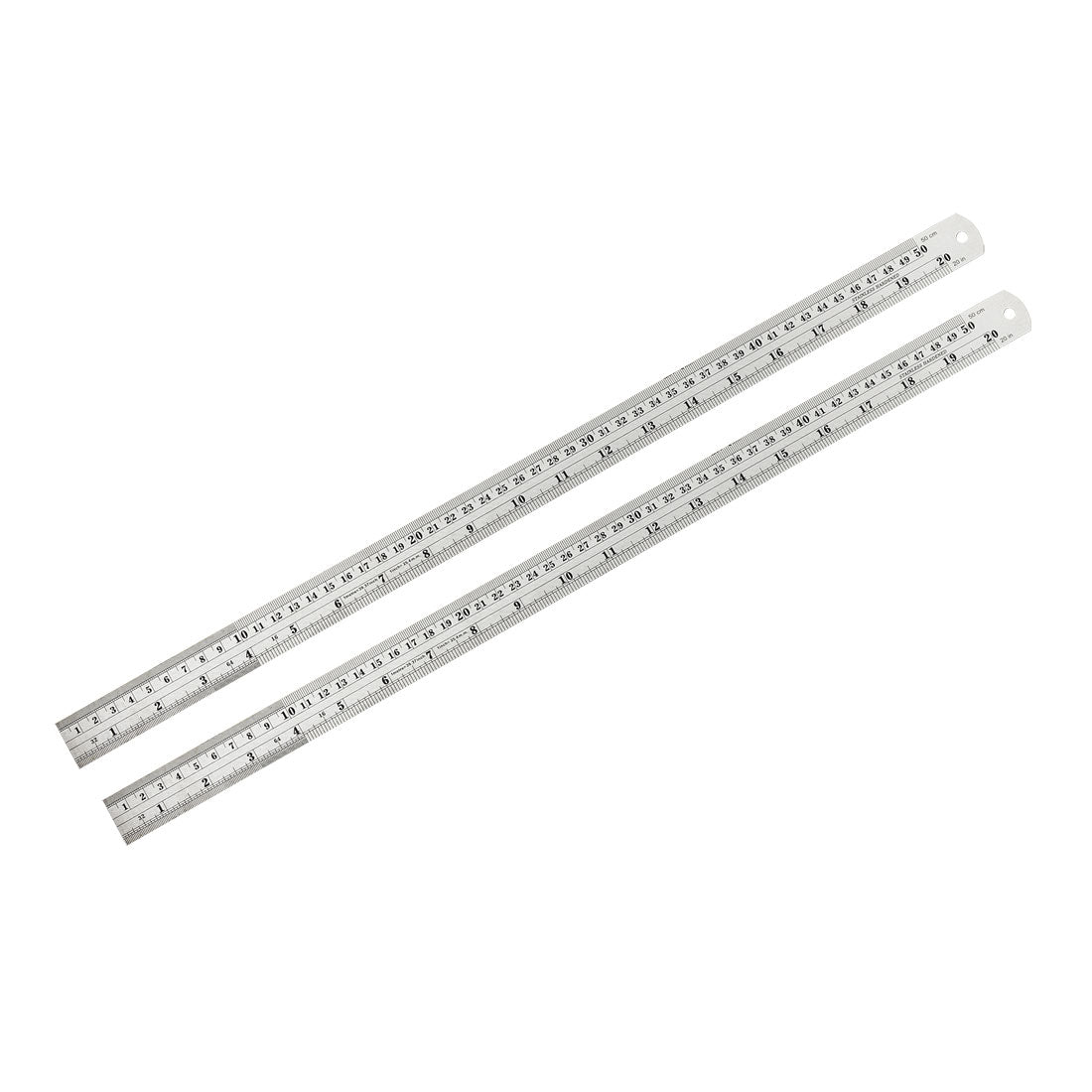 uxcell Uxcell Straight Ruler 500mm 20 Inch Metric Stainless Steel Measuring Ruler Tool with Hanging Hole 2pcs