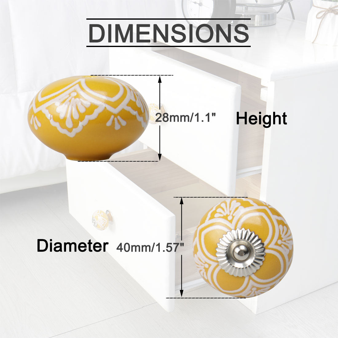 uxcell Uxcell Ceramic Vintage Knob Drawers Round Pull Handle Cabinet Wardrobe Door 2pcs Yellow