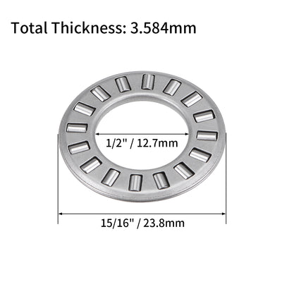 Harfington Uxcell TC815+2TRA Needle Roller Thrust Bearings with Washers 1/2"x15/16"x5/64" 2pcs