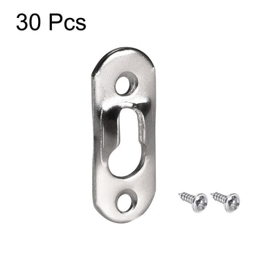 Harfington Uxcell Keyhole Hanging Plate, 37mm x 14mm Single Hole Hook for Picture Frames with Screws, 30 Pcs (Silver)