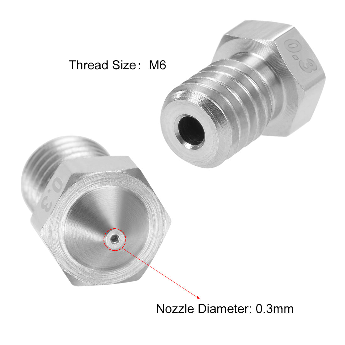 uxcell Uxcell 0.3mm 3D Printer Nozzle Head M6 for V5 V6 1.75mm Extruder Print 2pcs