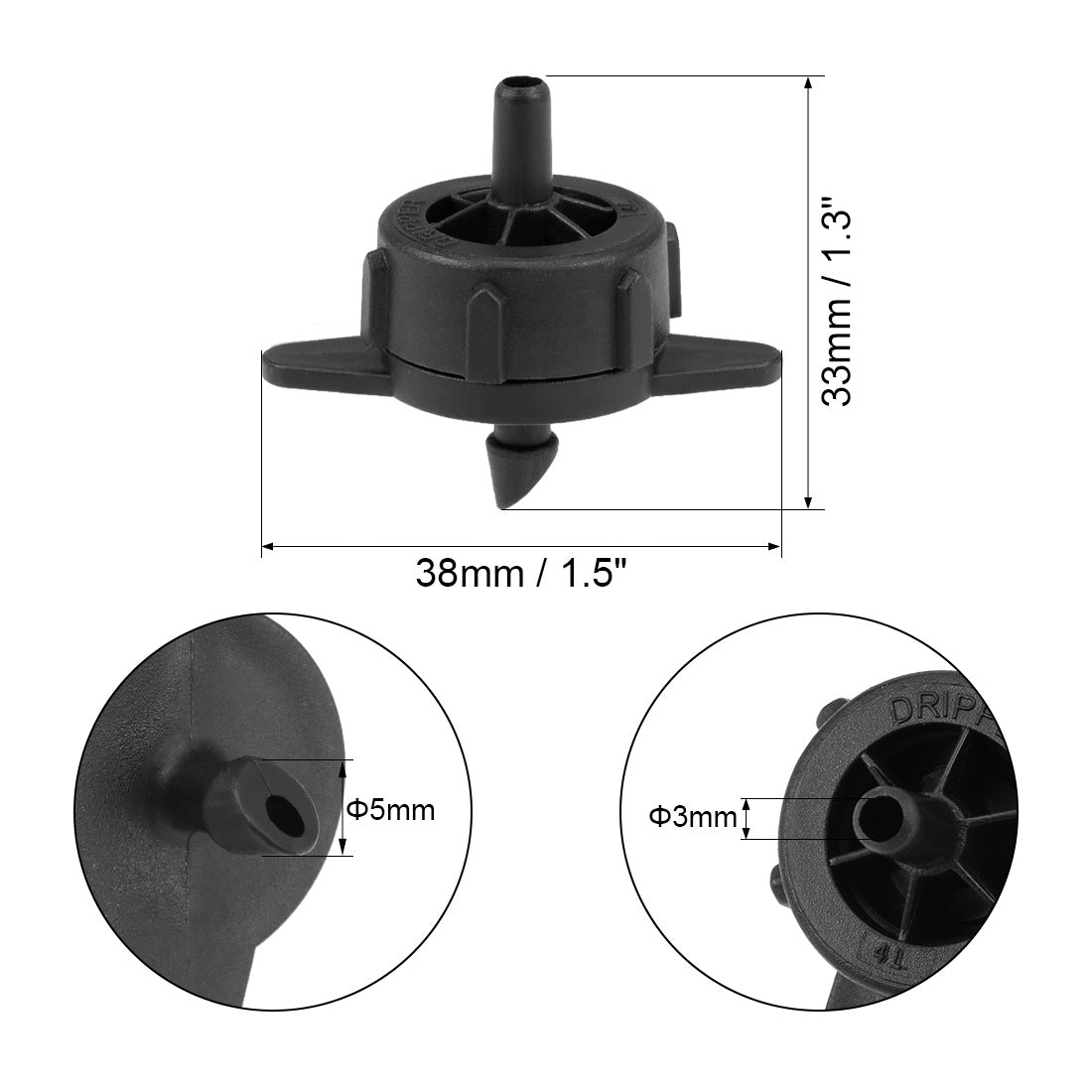 uxcell Uxcell Pressure Compensating Dripper 1 GPH 4L/H Emitter for Garden Lawn Drip Irrigation with Barbed Hose Connector Black 50pcs