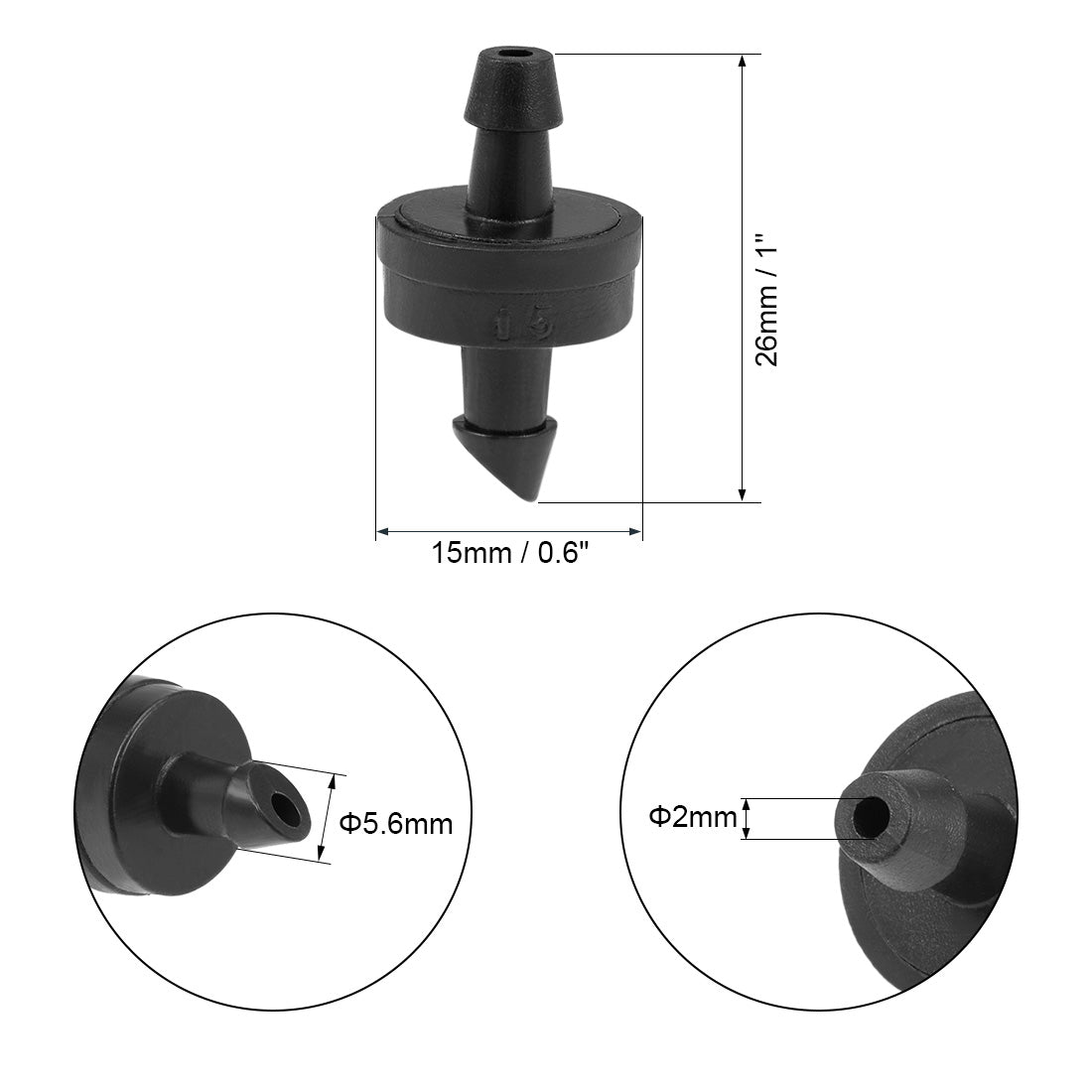 uxcell Uxcell Druckausgleich Tropfer Emitter Bewässerung Schlauchanschluss mit Widerhaken Schwarz 2.6 GPH 50St