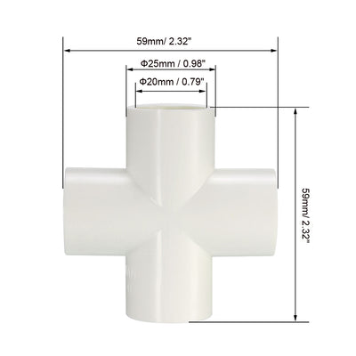 Harfington Uxcell PVC Pipe Fitting, 4 Way Cross, 20mm Socket, PVC Furniture Fittings White 2Pcs