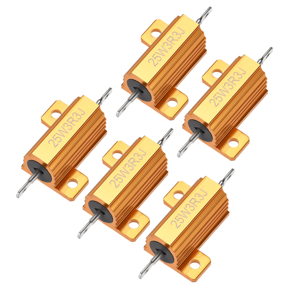 uxcell Uxcell 25W 3.3 Ohm 5% Aluminum Housing Resistor Wirewound Resistor Gold Tone 5 Pcs