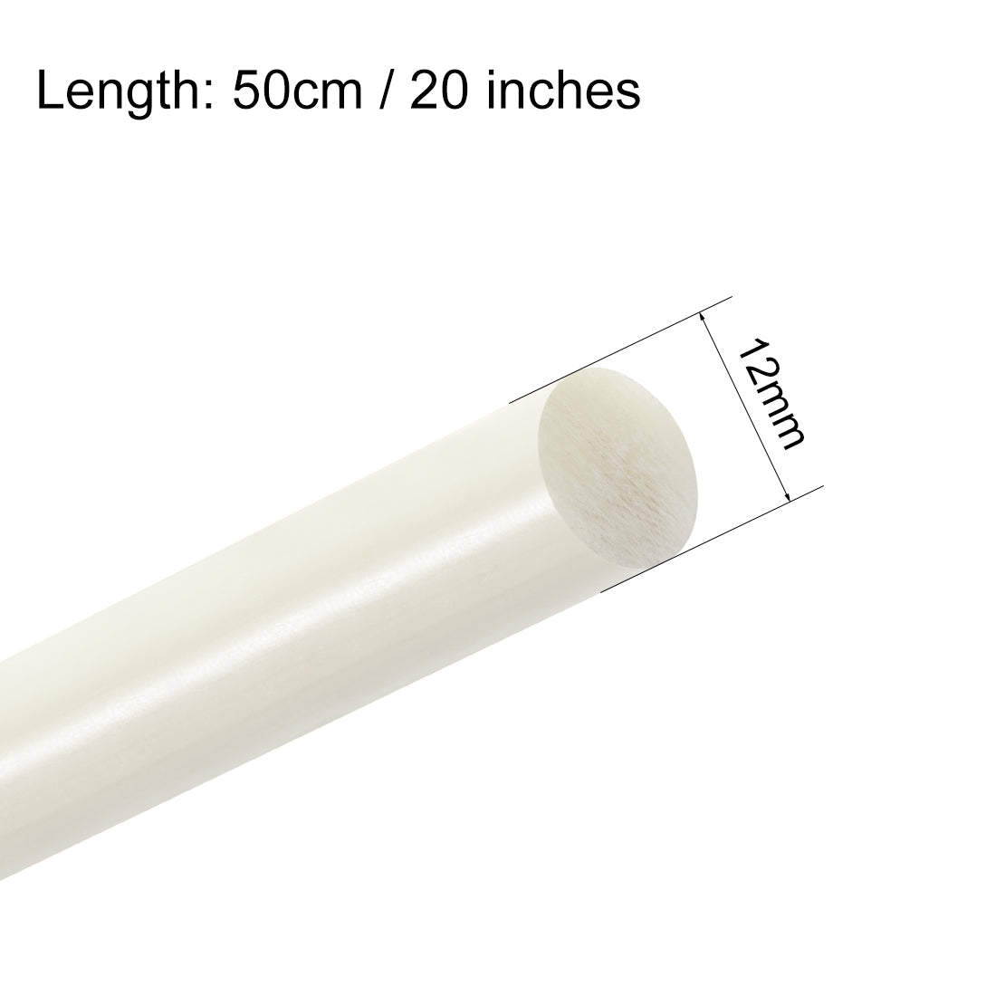 uxcell Uxcell FRP Fiberglass Round Rod,12mm Dia 50cm Long White Engineering Round Bar Rod