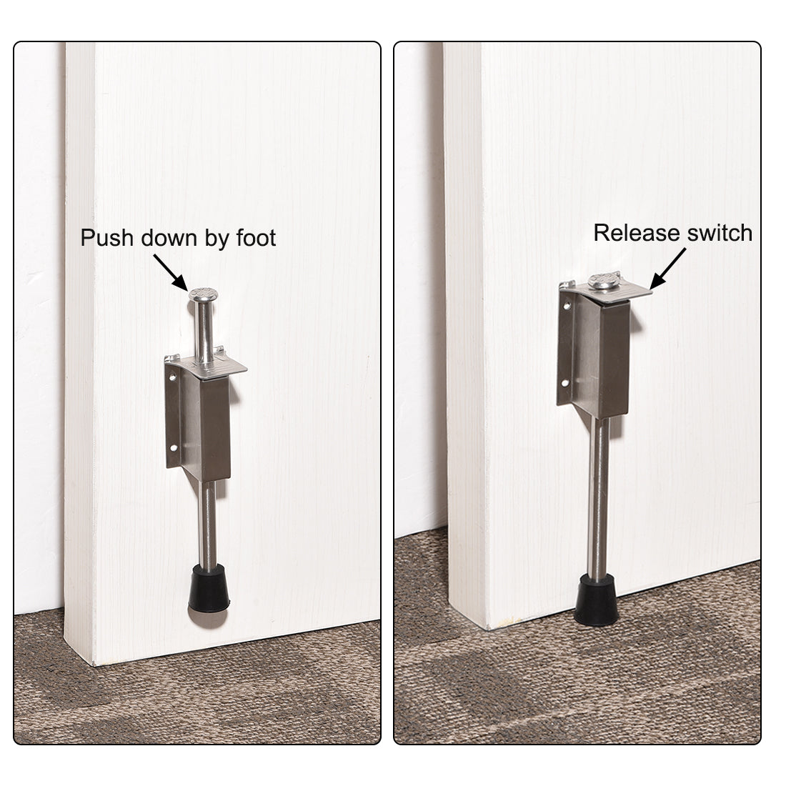 uxcell Uxcell Stainless Steel Door Stopper Spring Loaded Telescopic Step-on Door Holder Stop and Release by Foot 200mm Length