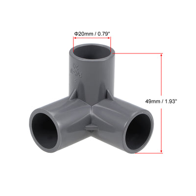 Harfington Uxcell 3-Way Elbow Metric PVC Fitting, 20mm Socket, Tee Corner Fittings Gray 2Pcs