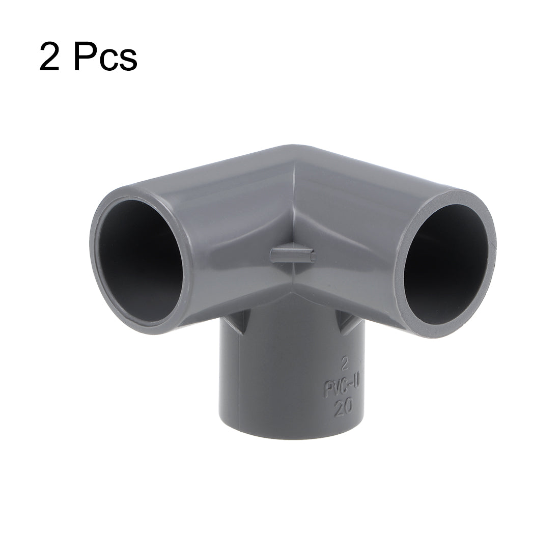 uxcell Uxcell 3-Way Elbow Metric PVC Fitting, 20mm Socket, Tee Corner Fittings Gray 2Pcs