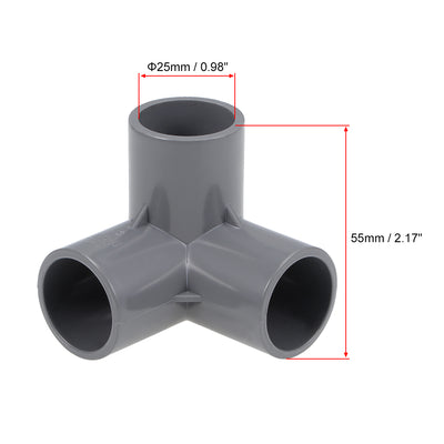 Harfington Uxcell 3-Way Elbow Metric PVC Fitting, 25mm Socket, Tee Corner Fittings Gray 2Pcs