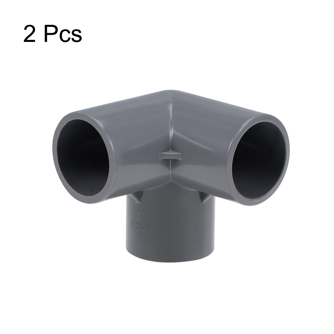 uxcell Uxcell 3-Way Elbow Metric PVC Fitting, 25mm Socket, Tee Corner Fittings Gray 2Pcs