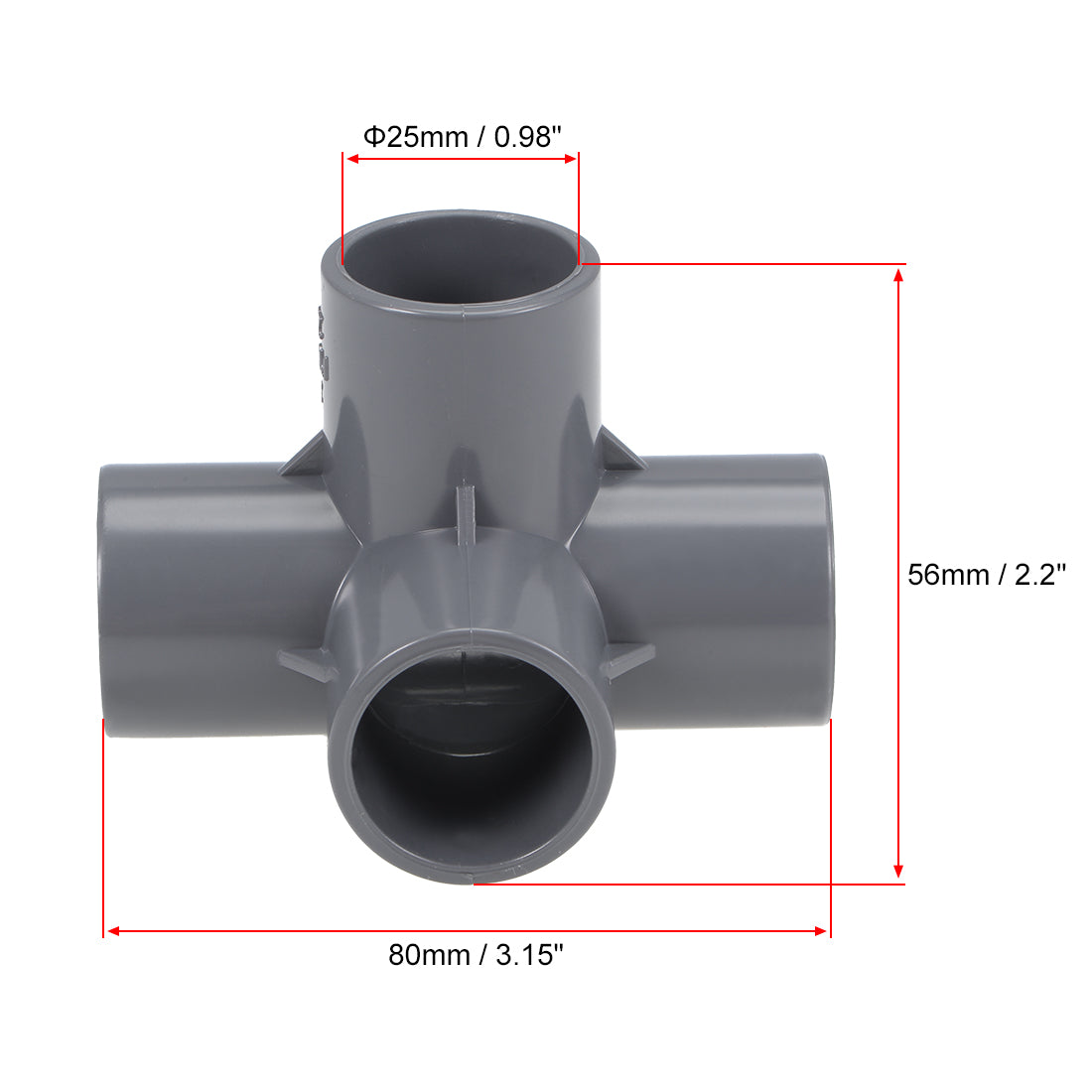 uxcell Uxcell 4 Way 25mm Tee Metric PVC Fitting Elbow - PVC Furniture - PVC Elbow Fittings Gray 2Pcs