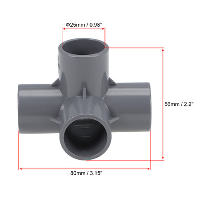 Harfington Uxcell 4 Way 25mm Tee Metric PVC Fitting Elbow - PVC Furniture - PVC Elbow Fittings Gray 2Pcs