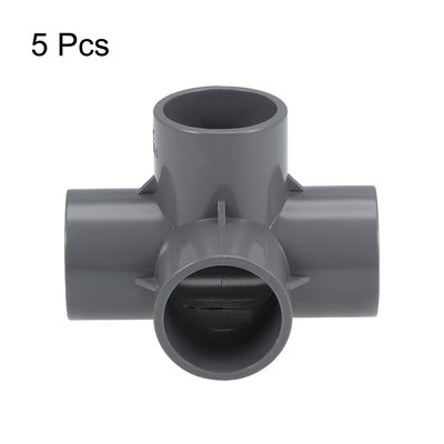 Harfington Uxcell 4 Way 32mm Tee Metric PVC Fitting Elbow - PVC Furniture - PVC Elbow Fittings Gray 5Pcs