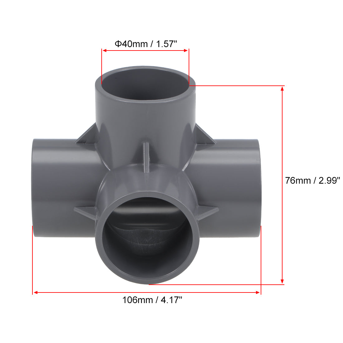 uxcell Uxcell 4-Way 40mm Tee Metric PVC Fitting Elbow - PVC Furniture - PVC Elbow Fittings Gray