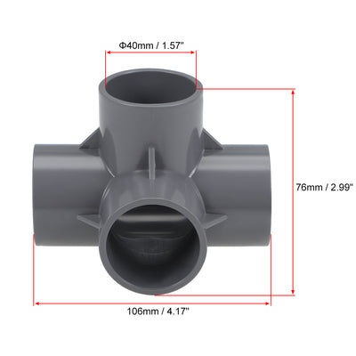 Harfington Uxcell 4 Way 40mm Tee Metric PVC Fitting Elbow - PVC Furniture - PVC Elbow Fittings Gray 2Pcs